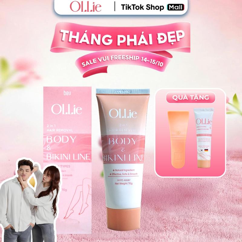 [DEAL LIVE SIÊU HỜI]_KTL805 COMBO 1 OLLIE Kem Tẩy Lông Body Nam Nữ, Hỗ Trợ Tẩy Lông Nhanh Chóng Tặng 1 OLLIE Gel Dưỡng Giúp Da Mềm Mịn Tặng 1 Que Gạt tay wax long vung kin bkn kemtaylong