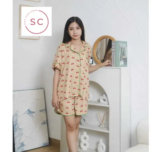 SECRET CHARM SETELAN PIYAMA WANITA MOTIF CHERRY BAJU TIDUR WANITA