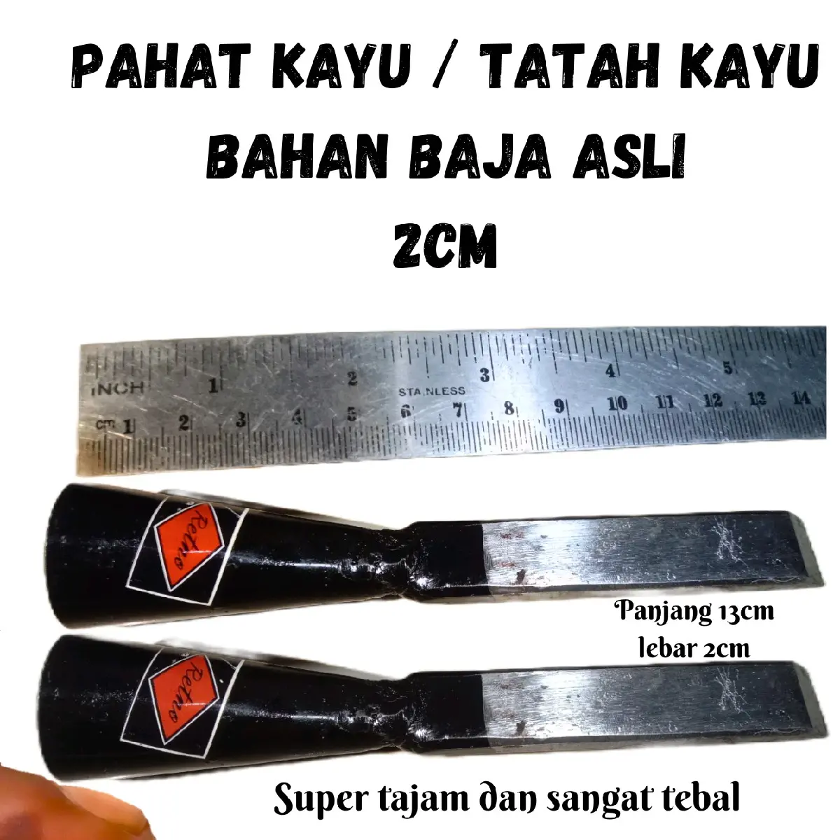 pahat kayu / tatah kayu 2cm / bahan bahan baja asli / supet tebal / super tajam / alat pertukangan / tatah kayu ukir beton 1 set