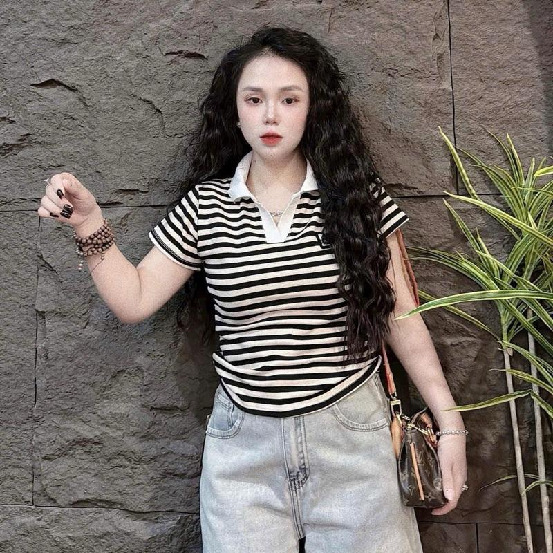 Áo kẻ ngang pha cổ đức! fom ôm gọn và tôn dáng! 4