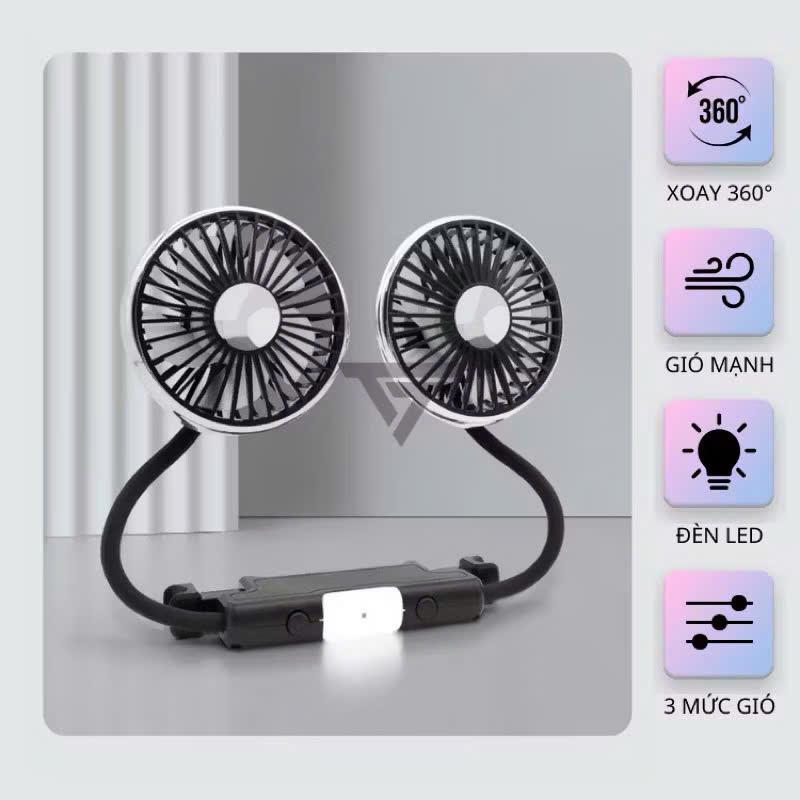 Quạt Ô Tô Gắn Ghế Cho Hàng Ghế Sau, Quạt ô tô hai đầu di động Xoay 360 độ làm mát không khí 3 tốc độ có thể - USB F310 3