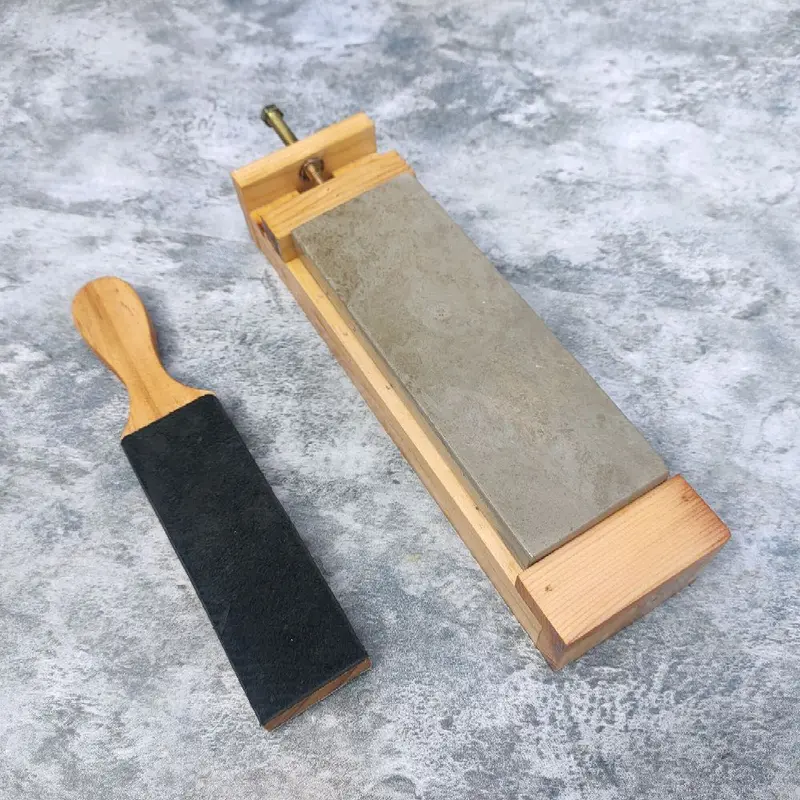 Batu asahan asli alam double set 20x7x2cm Stroping kulit sapi asli+tatakan 4