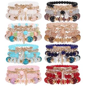 4Pcs/Set Bohemian Style Stackable Bead Bracelets for Women Multi-Layer Crystal Pendant Beaded Bracelet Set Handmade Elastic Rope Bracelet Jewelry Accessories callie chain necklace men meteor donkiss photo locket thanos pill medusa bff elephant naruto love