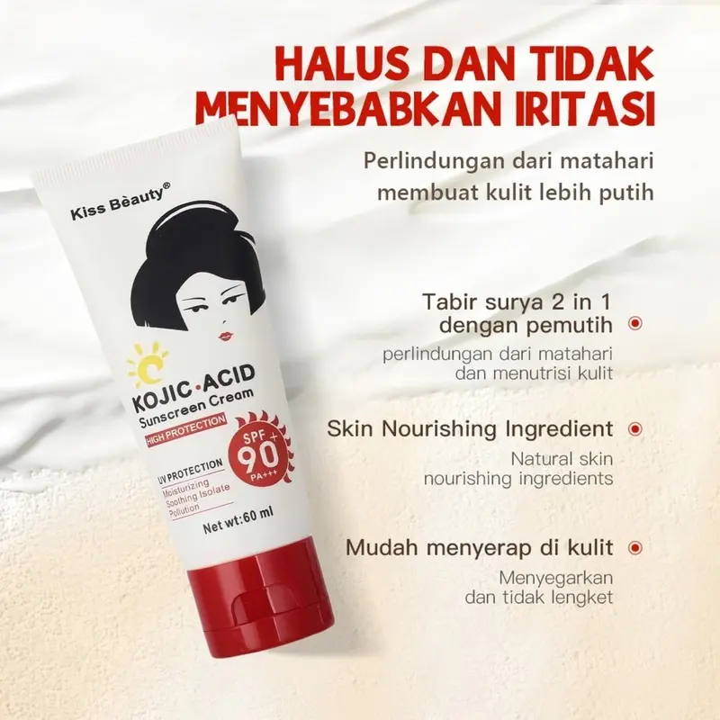 SPF90 PA+++ Kojic Acid Sunscreen tabir surya Body Sublock Wajah & Badan Sunscreen Cream 60g Fade Spots Sun UV Protection Repair Moisturizing Skin Krim Sunscreen Wajah Tubuh 4