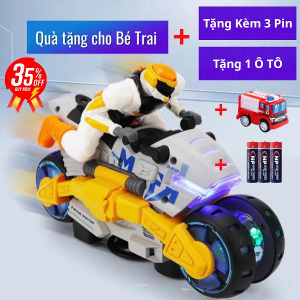 Đồ Chơi Mô Tô Biến Hình Xoay 360 Đèn Leb Phát Nhạc, Di Chuyển Có Cảm Biến Cho Bé