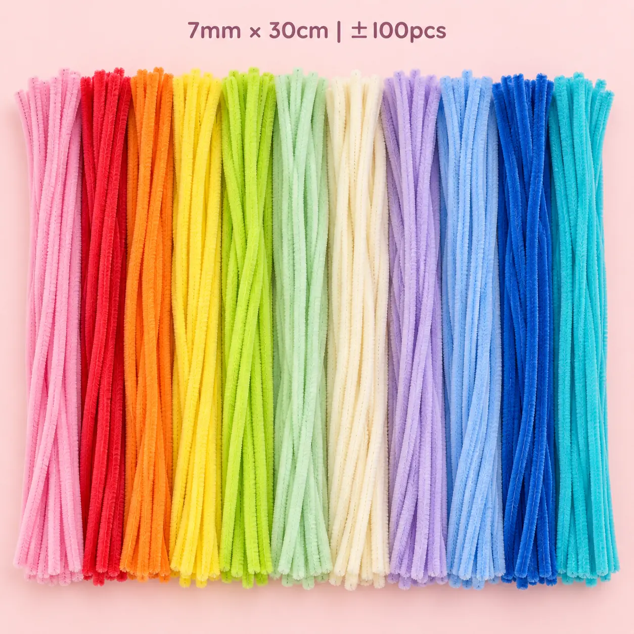 Kawat Bulu Mercy Premium 7mm 30cm Isi ±100pcs | Pipe Cleaner Tebal Gembul Warna Pastel Rainbow untuk DIY Buket Bunga & Kerajinan Tangan