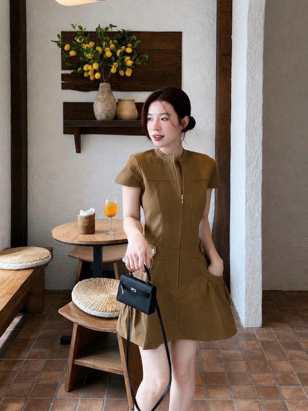 232-[ Xả Kho - Tặng quần BH] Váy Cổ Tròn Kéo Khóa Trước Dáng Xòe Xinh Xắn - Thinhhanstore