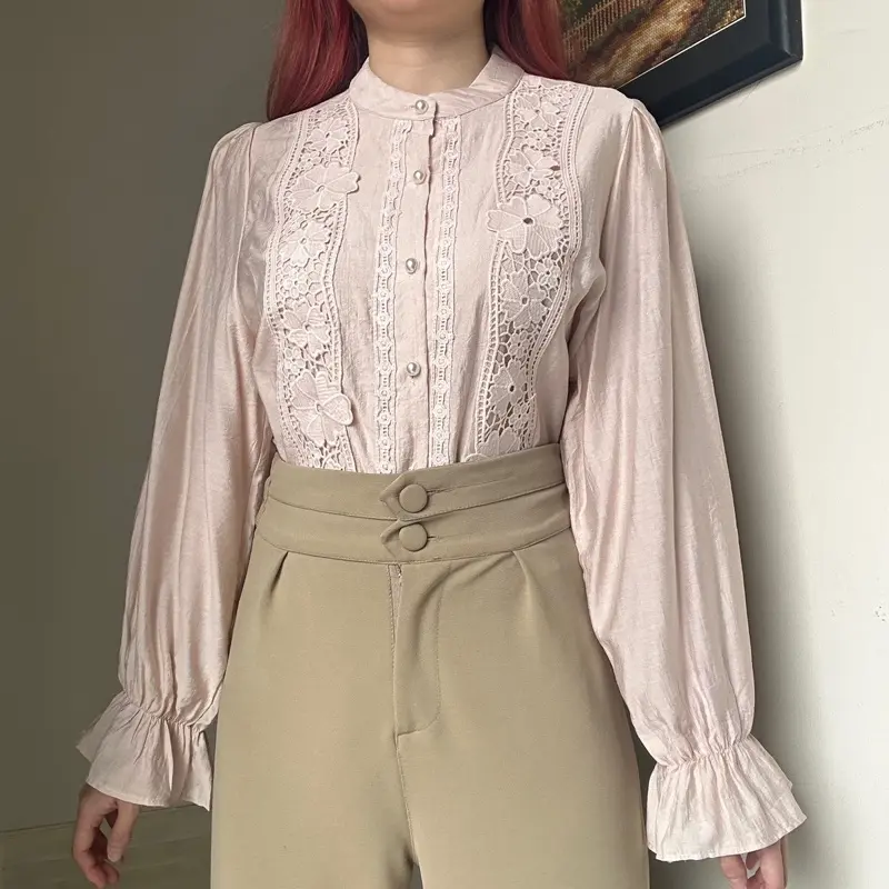 Dahlia top BKK kemeja blouse atasan KATUN RENDA wanita korean Style linen by Biel the label Silk Panjang 5