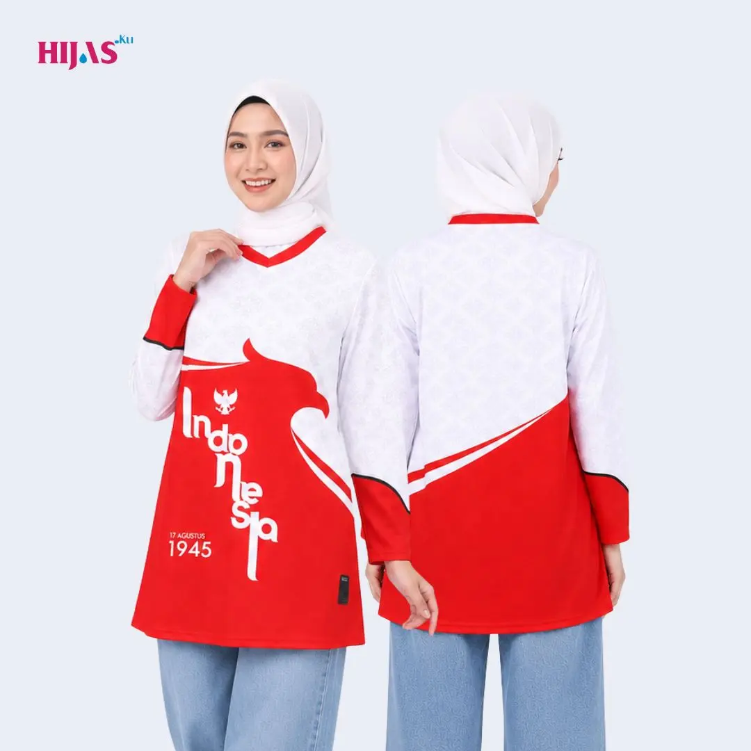 Hijasku Jersey Tunik Olahraga V-Neck Full Print Sublim Kemerdekaan 17 Agustus