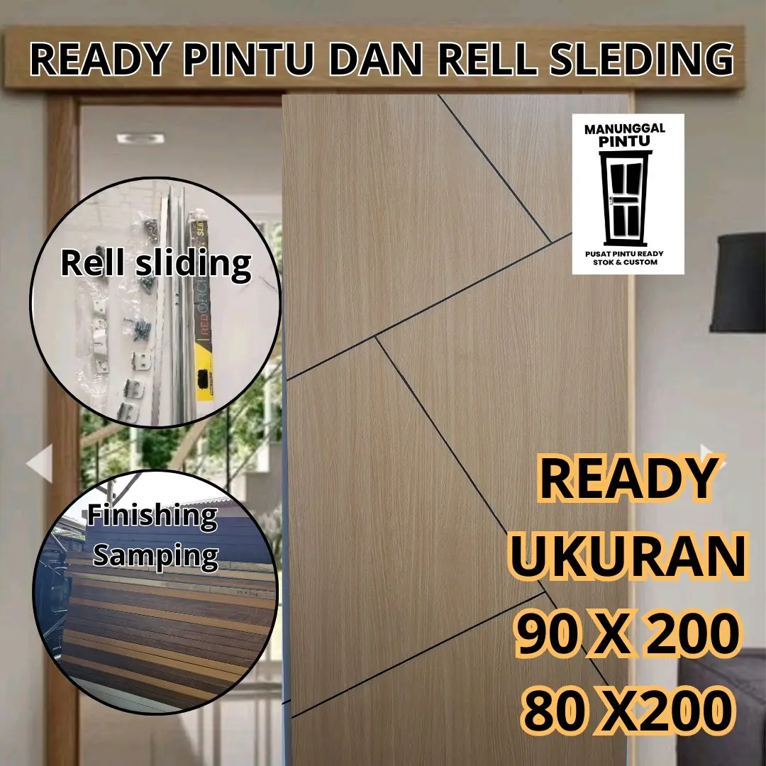 ready pintu geser + set rel sleding + pengunci + lapis samping