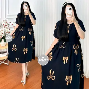 Daster chibi Motif pita LD 110 Lengan pendek bahan Rayon Bisa digunakan untuk bumil dan Busui Wanita Nyaman Dress Panjang