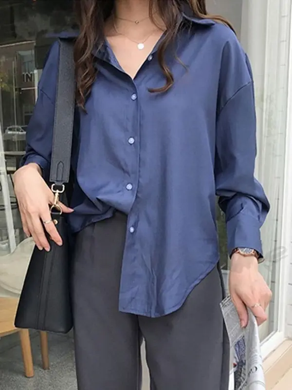 Kemeja Simpel Atasan Wanita Basic Polos Bahan Shakila Twill Premium Nyaman Baju Lengan Panjang  Kekinian 5