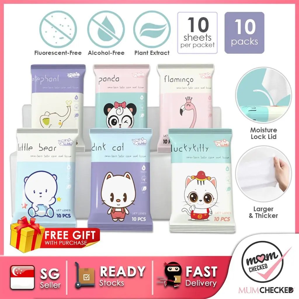 20PSC BUNDLE | Cartoon Cute Wet Tissue 10pcs/pack - Wet wipes/Baby wipes/ Food / Travel / Wipes