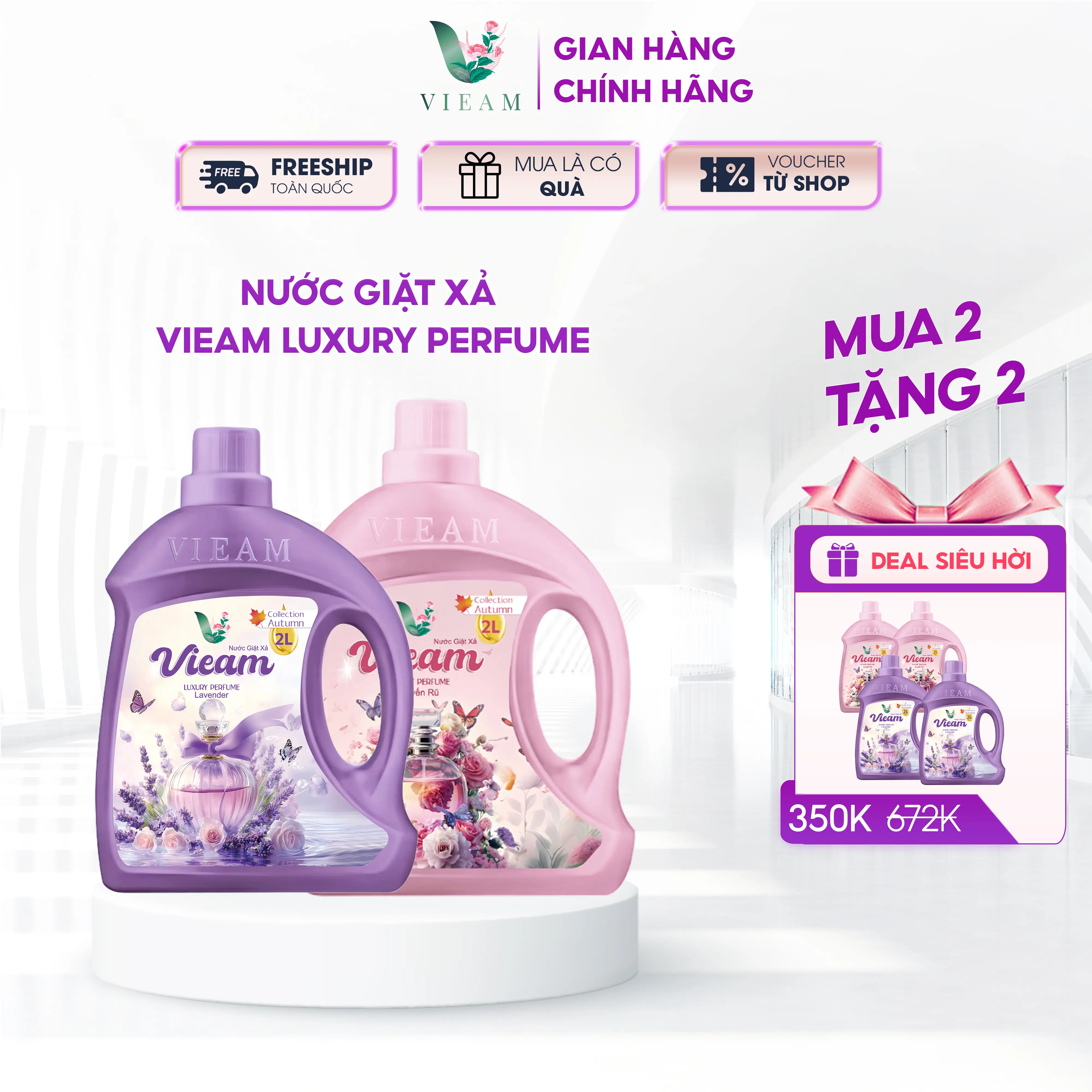 [Deal 48%][Combo 4] Nước Giặt Xả Vieam Luxury Perfume - Collection Autumn 2L - Làm Sạch