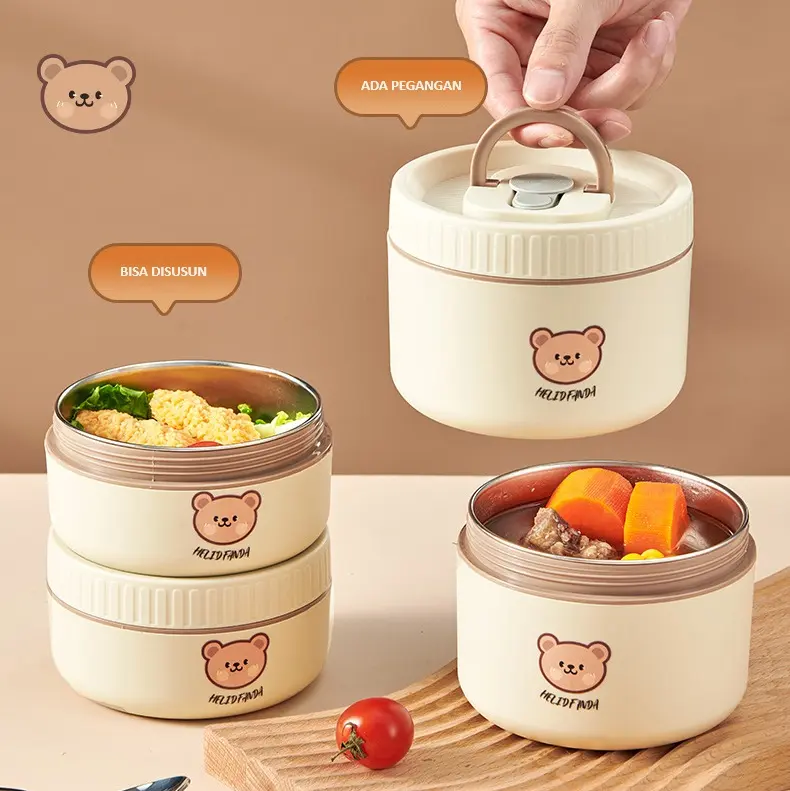 [BISA COD] Kotak Bekal Makanan Tahan Panas Lunch Box Stainless Steel Anti Tumpah Tempat Penyimpanan Makanan Lunchbox 3