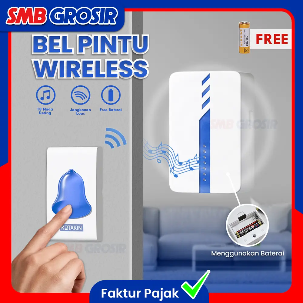 Bel Pintu Rumah Doorbell Chime Wireless Tanpa Kabel Suara Nyaring Jarak Jauh Anti Air Free Baterai