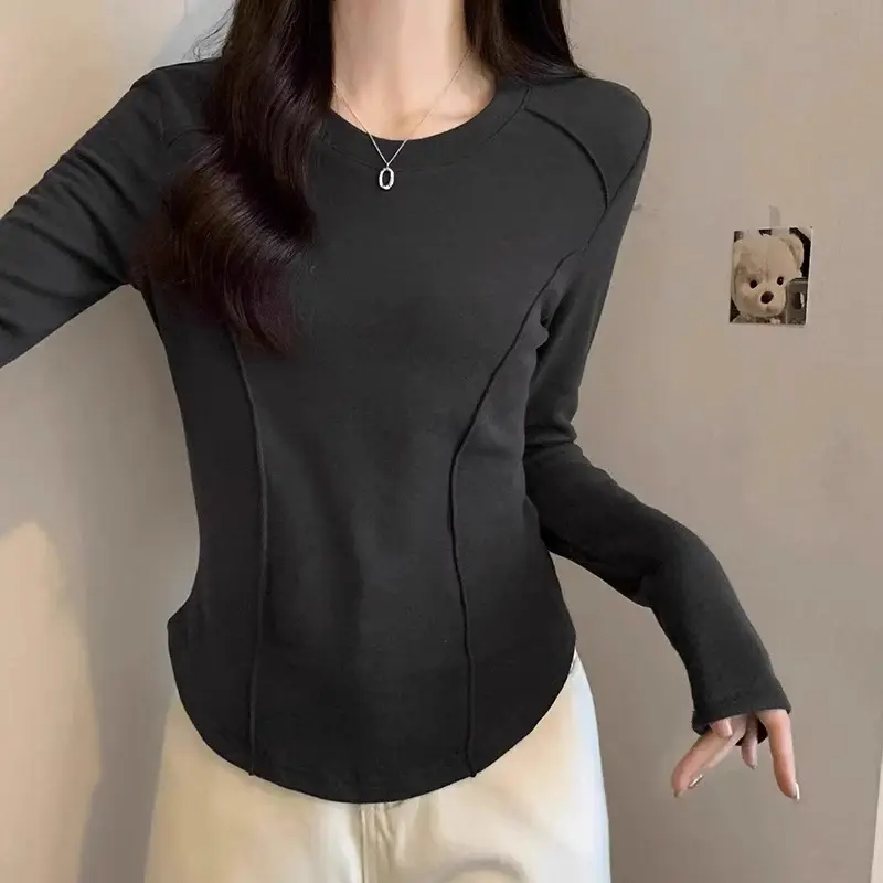 Kaos Basic Wanita Lengan Panjang / Kaos Ootd Putih Polos Wanita Kekinian 2024 4
