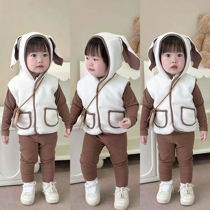 VNTK Set 3 món áo gile lông tai thỏ cực xinh và quần áo giữ nhiệt cho bé gái - SE239