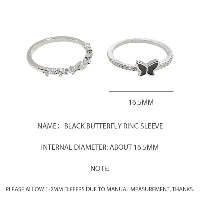 COD❤️ 2Pcs/Set Cincin Korea Kupu-kupu Zirkon Hitam Pembukaan Dapat Disesuaikan Butterfly Fashion Adjustable Untuk Wanita Murah-CL 8