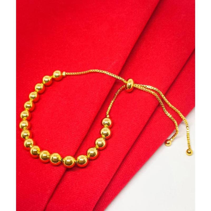 Anti Karat Set Aksesori Fesyen Tidak Mudah Luntur Gelang Motif Gelombang Kacang Bulat Terbuat Dari Koin Asli Gelang Manik Serut 5