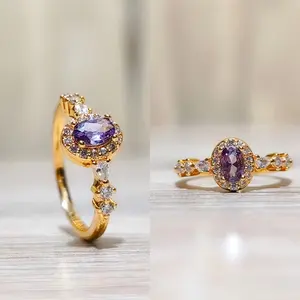 Cincin wanita permata oval warna ungu anggun dan elegant CC-BOU604