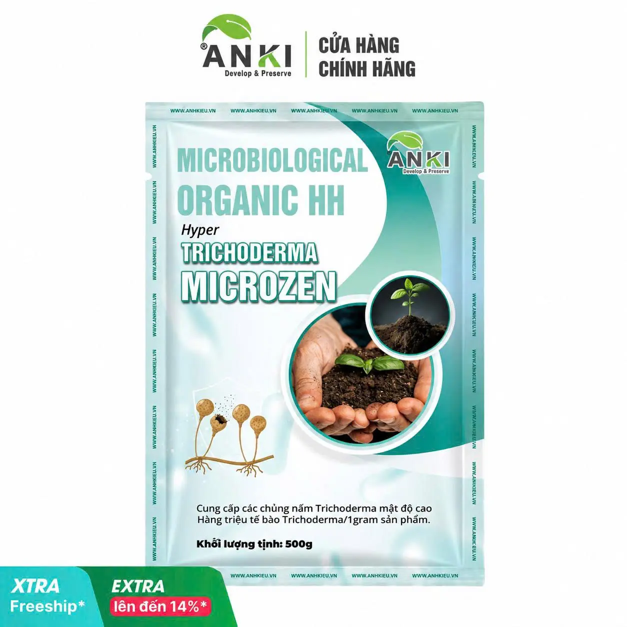 Phân bón Trichoderma hàm lượng vi sinh vật cao gói 0,5kg - Cải tạo đất, tăng hệ vi sinh vật cho đất -  (Mặt trời đỏ Biomix/Microbiological organic HH)