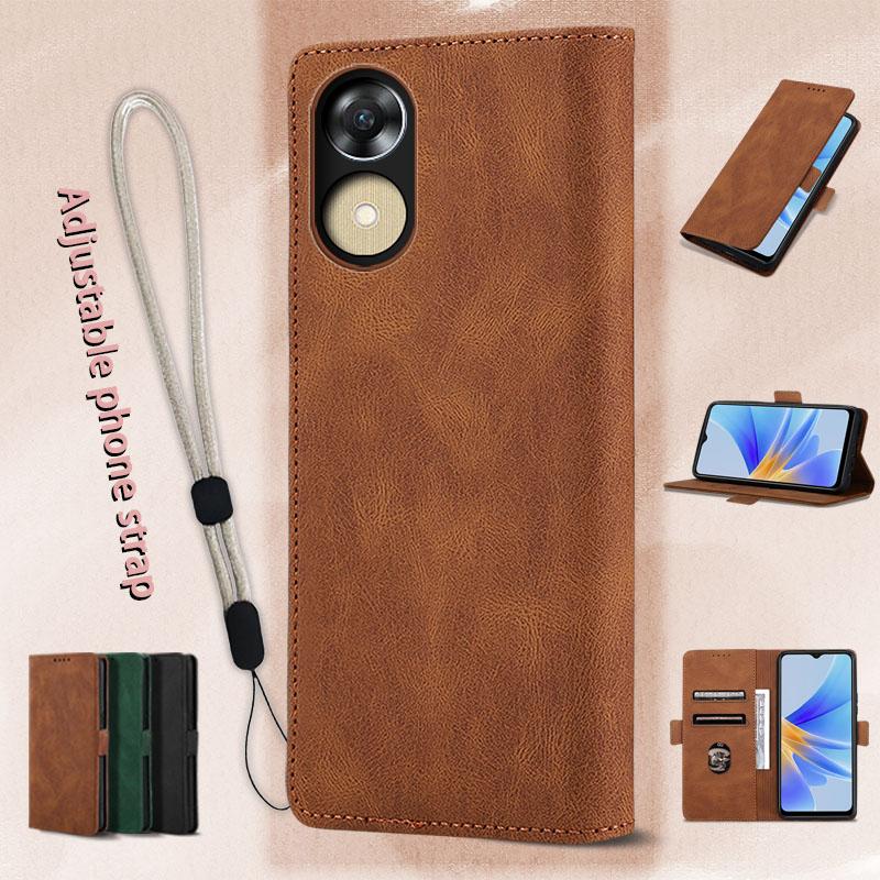  Bao da nắp gập Dành Cho OPPO A17K ví khe cắm thẻ vỏ có dây buộc điện thoại có thể điều chỉnh 