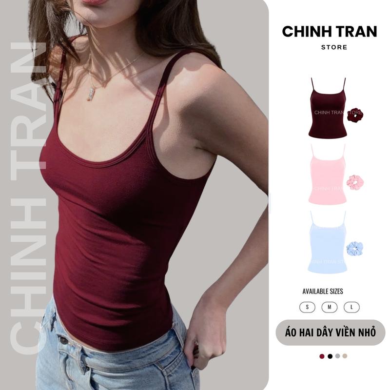 TẶNG CỘT TÓC Áo Hai Dây Nữ Basic Ôm Body Chất Thun Cotton Co Giãn Mềm Mỏng Nhiều Màu
