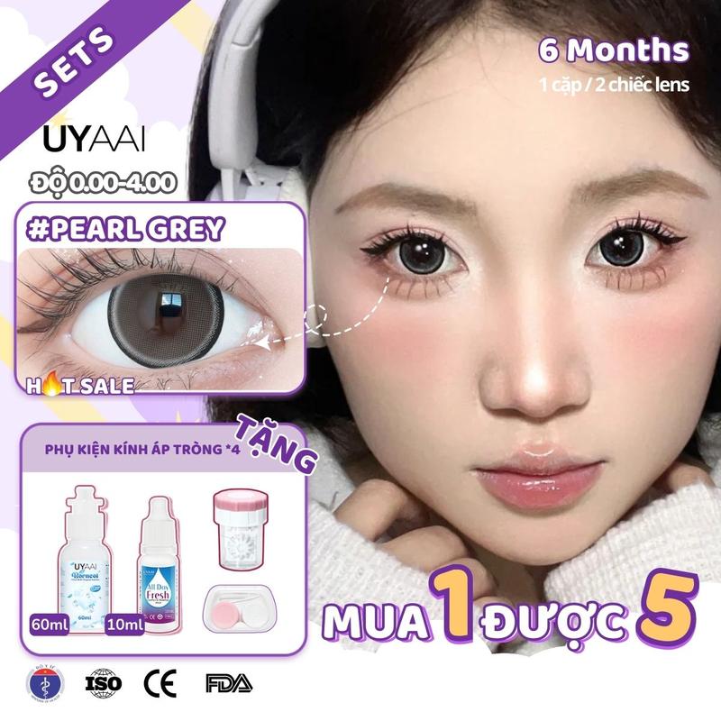  〖Mua 1 được 5〗 Kính áp tròng UYAAI 0-4 độ - Đường kính 14,2-14.5mm cho mắt to | Nâu đậm Hàn Quốc | Bộ chăm sóc miễn phí  Hộp + Dung dịch ngâm + Kìm  lens mắt 
