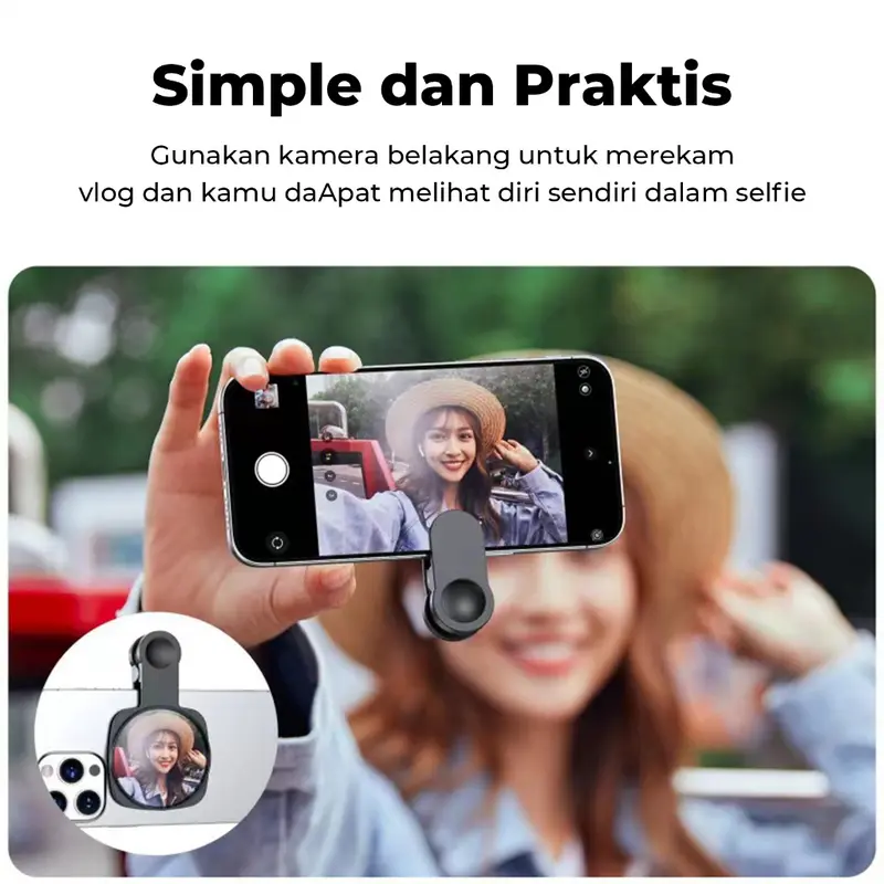 Minzo Mirror Clip HP Klip Cermin Praktis Konten Selfie Kamera Belakang Camera Handphone Bluetooth Kaca Plastik Pouch Travel Aksesoris Holder 4