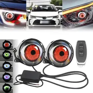 2 in 1 Lampu Dinamis Mobil LED Devil's Eye 3 inci/2.5inci 12v dengan remote control Kit Retrofit Mata Perakitan Lampu Depan Aksesori Mobil