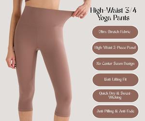 High-Waist 3/4 Yoga Pants – Butt-Lifting, Stretchy, Brushed, Moisture-Wicking, Tight Fit[YA72]