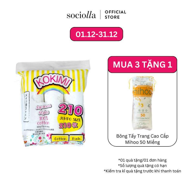  Bông tẩy trang Nhật Bản KOKIMI Cotton Pad 210 miếng tròn 