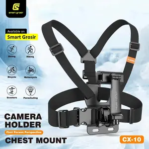 Chest Strap Tali Dada Pegangan Handphone & Mount Kamera PLOKAMA CX-10 Kamera Body Belt Holder HP Clip Clamp 360 Go Pro CAM Dudukan Smartphone Gantungan Elastis Mounting Action Camera Gopro Yi Cam Kogan Motovlog Sepeda Tripod Dada
