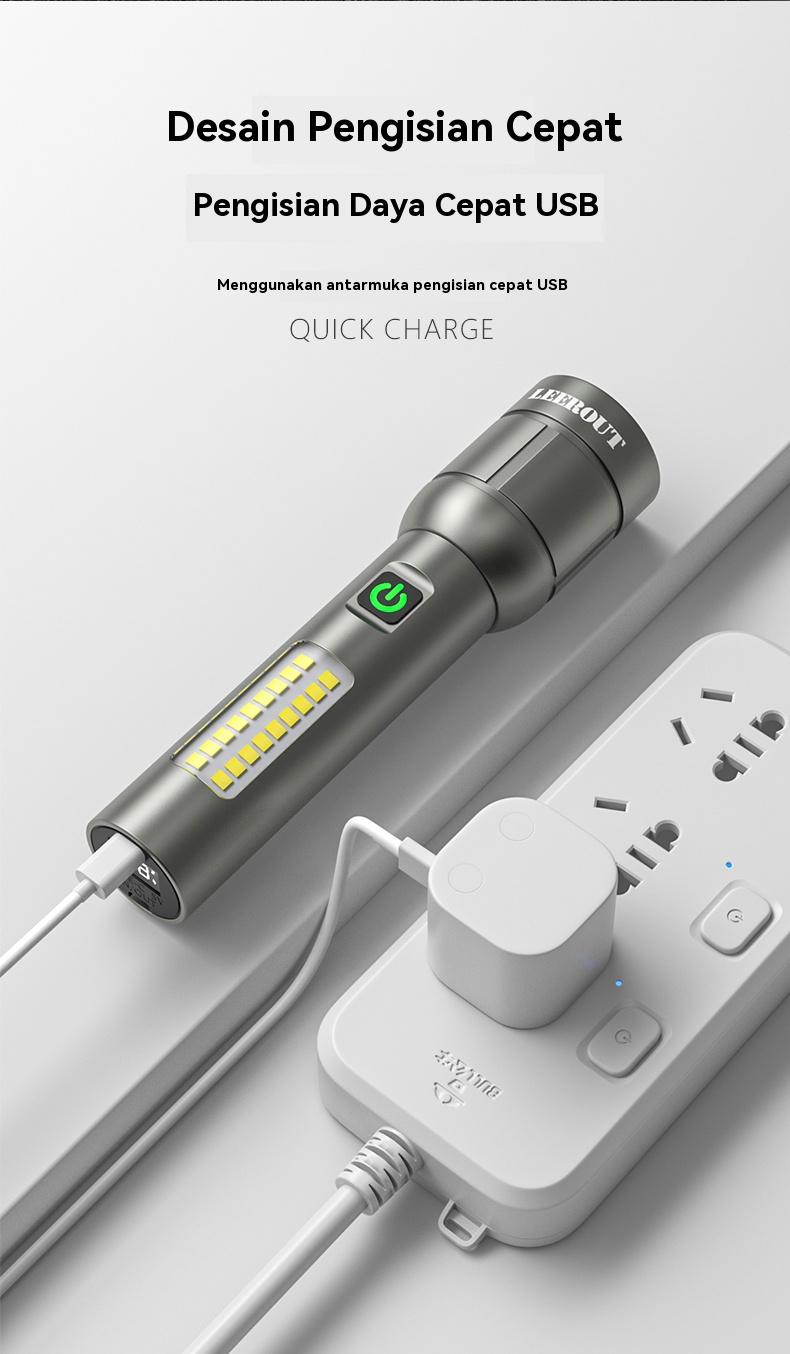 LEEROUT FlashlightSenter Terterang LED 1500 Lumen Super Terang Zoom TeleskopikDengan lampu peringatan Jangkau panjang
