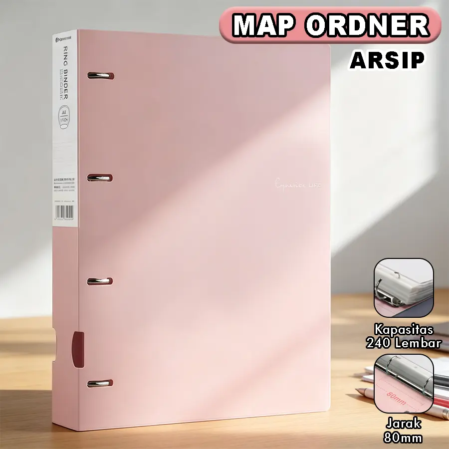 Map Binder Arsip A4 Kapasitas 240 Lembar Pink Elegan Map Ordner Arsip Premium King Binder WJJ-0520
