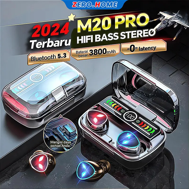 2024   NEW TWS M20pro Headset Bluetooth  Earphone Powerbank 3800mAh Full Bass 10D HiFi Stereo Wireless Bluetooth 5.3 Earphone  LED Display 12Bulan Garansi Headphone Ponsel 0