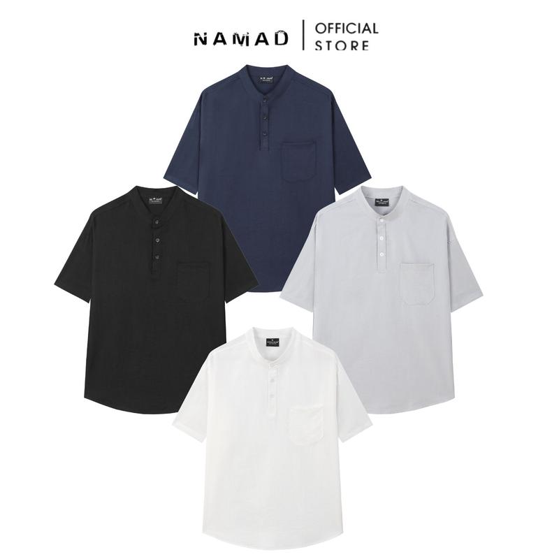 Áo Sơ Mi CỘC Tay Đũi Xước Nhật NAMAD Form Hơi Rộng Cổ Tàu Mát Mẻ, Thấm Hút Mồ Hôi 012
