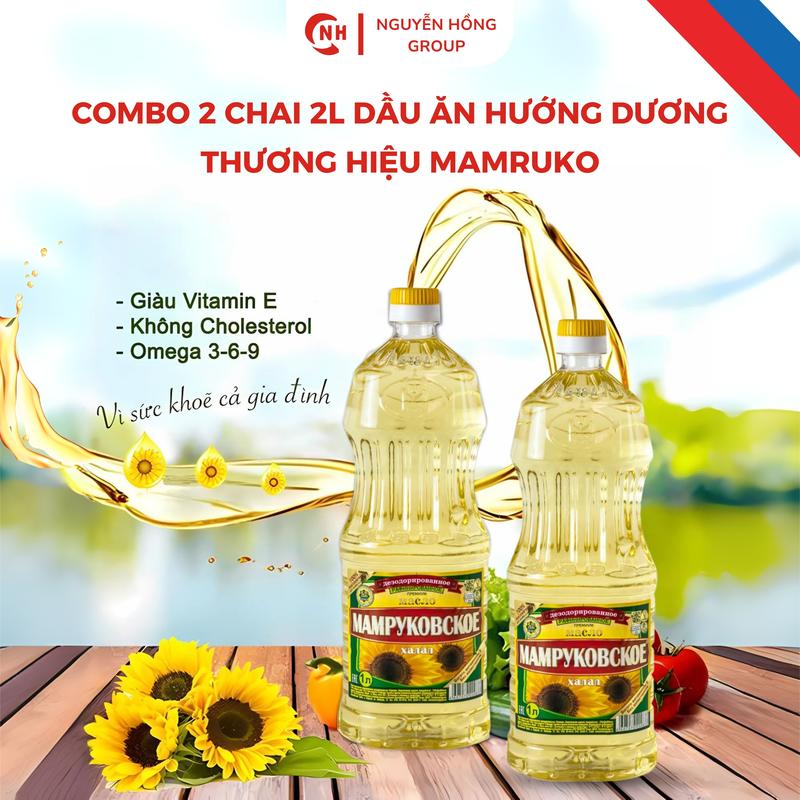 Combo 2 chai 2 lít Dầu ăn hướng dương 2L thương hiệu Mamruko nhập khẩu Nga dầu ăn art dầu ăn
