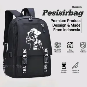 BAGPACK ONE PIECE STRAWHAT AFTER TIME SKIP SERIES TAS RANSEL SEKOLAH UNISEX KEREN Polos Hitam Navy Backpack Pria