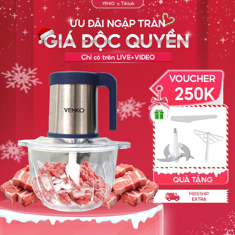  Máy xay thịt VENKO MG204 Cối thủy tinh 2 Lít  Công suất 400W Lưỡi dao xoáy 10 cánh – Máy xay thịt để bàn - Xay thịt – Nghiền thực phẩm 