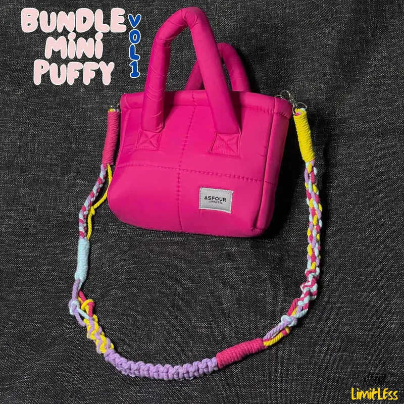 Asfour - Mini Puffy Bundle + Tali Macrame Hand Sling bag Hologram Wanita 0