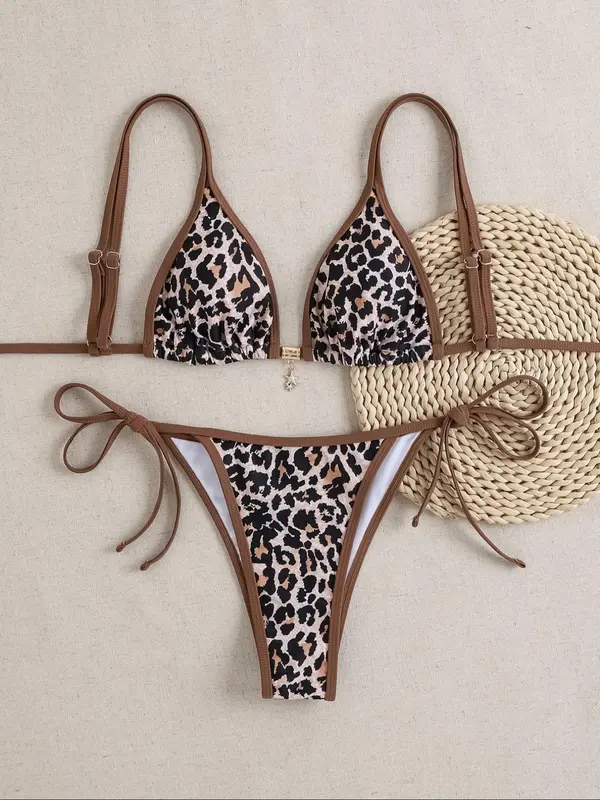 Women's Colorblock & Floral Patchwork Print Bikini Set, Swimming Costume Women, Casual Tie Back Triangle Swim Bra & Tie Side Swim Thong, Two-piece Swimsuit for Women Summer Beach Holiday Vacation Swimming, Bikinis Sets, Bathing Suits, Bikini Outfits 5