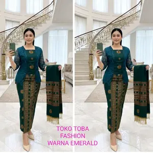 Setelan etnik wanita Rok panjang katun kombinasi Renda berselendang. Nyaman