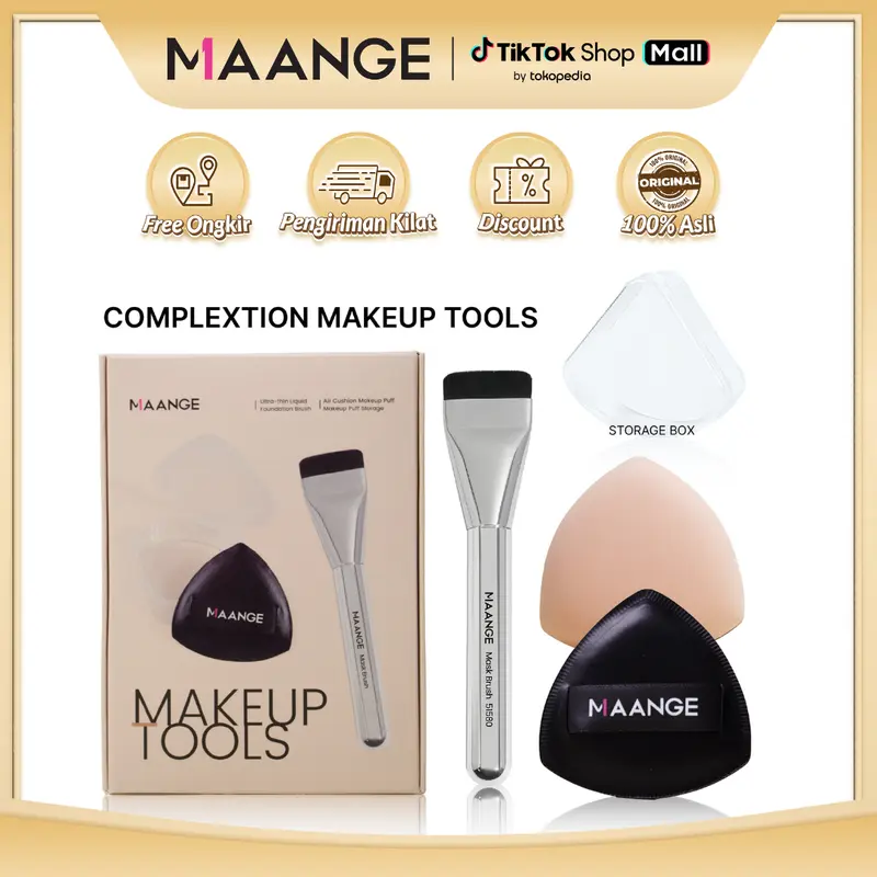 MAANGE Complete Complexion Makeup Tools Flat Foundation + Puff Sponge MAG52099 Optional Mixing Palette Wajah cushion  puff 0
