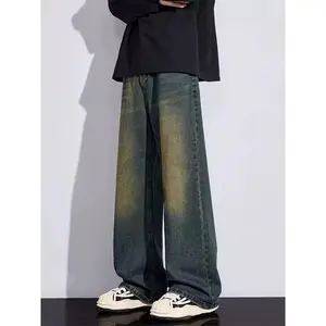 Celana Jeans Cowok Panjang Loose Gombrong Whisker Nyaman Tebal Pria Denim Fit - Celanana Gombrong Retro Pria