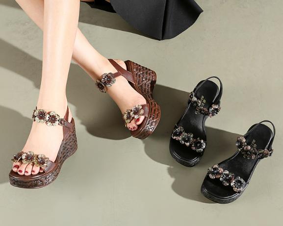 G118 GIÀY DA BÒ ĐẾ XUỒNG ĐÍNH HOA LAN CAO CẤP DỄ PHỐI ĐỒ