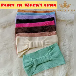 12 pcs / 1 lusin ciput pita rajut bandana daleman hijab Kerudung Dewasa Salur