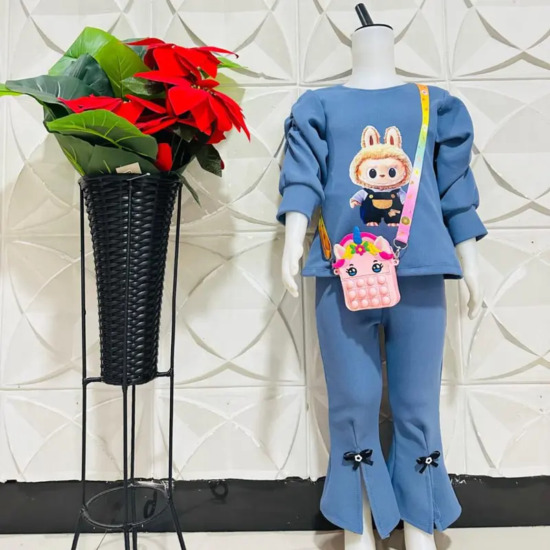 PAKET BUNDLE 3PCS setelan anak perempuan Labubu hit kekinian viral tik tok usia 1-8 tahun Polos Lengan panjang Bayi Katun Parsel 3
