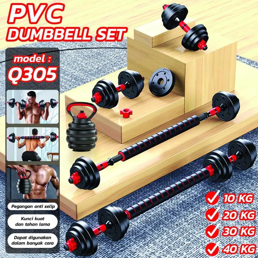 BETTER GROW Dumbell Set Kettlebel PVC 20KG Alat Olahraga Gym Fitness Otot Latihan Beban Multifungsi